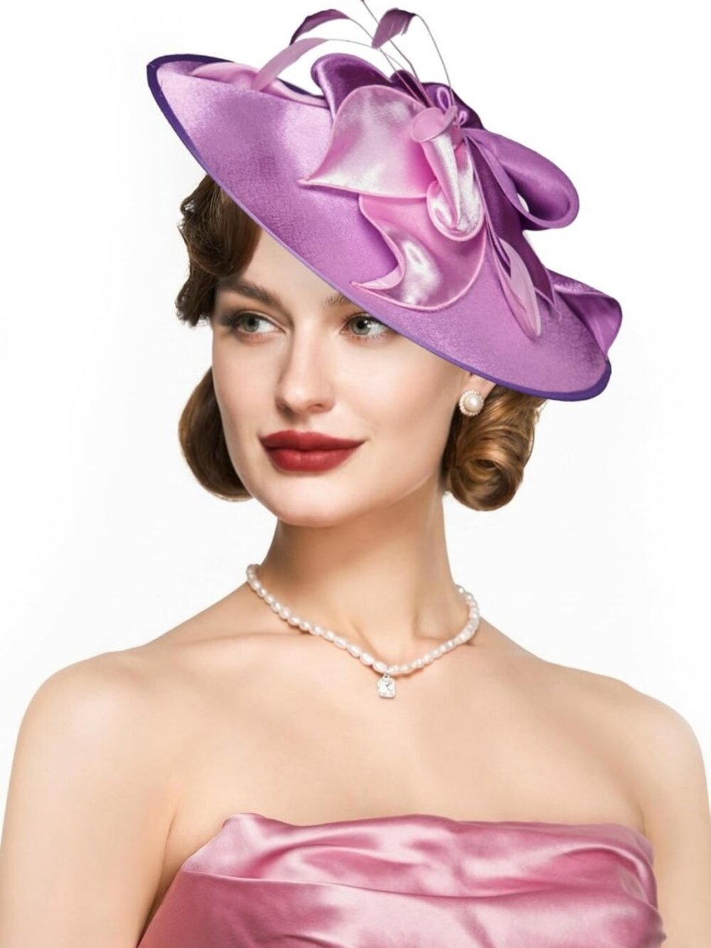 Elegant Wide Brim Derby Hat for Women - Floral Feather Tea Party Fascinator